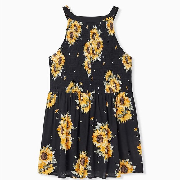 🆕SIZE LRG BLACK SUNFLOWER BUTTON SMOCKED BABYDOLL TANK - Picture 5 of 7